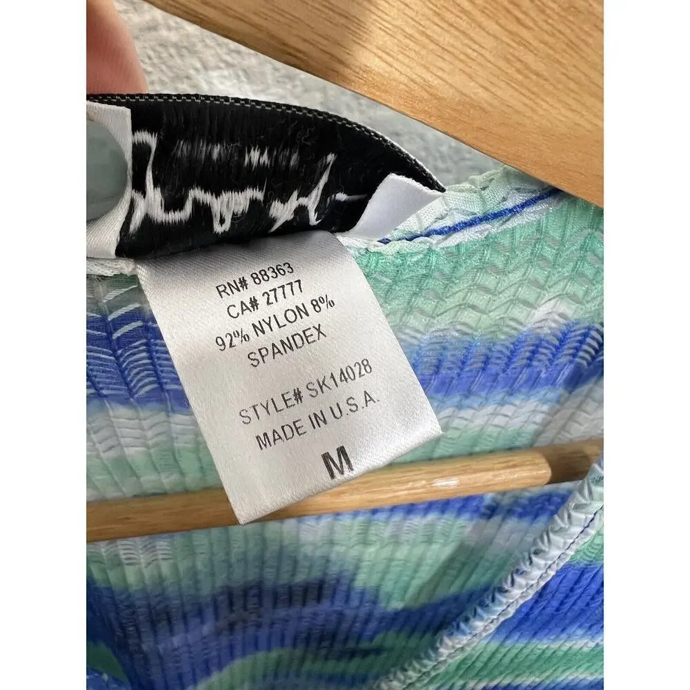 Jordan Taylor Sheer Knit Coverup Tunic Mini Dress Medium M Blue Green White